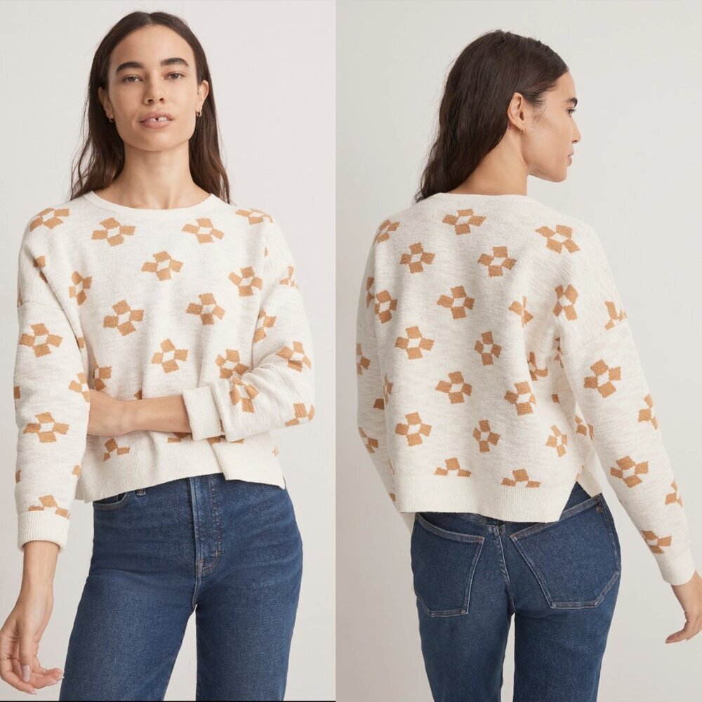 Madewell Cream Tan Aneeta Jacquard Pullover Crewneck Sweater 37140
